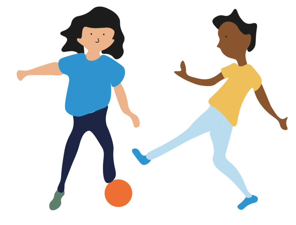Illustrierte Kinder spielen mit einem Ball